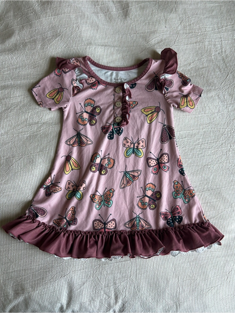 Made By Molly 3T Girls Pink Butterfly Ruffle Dress